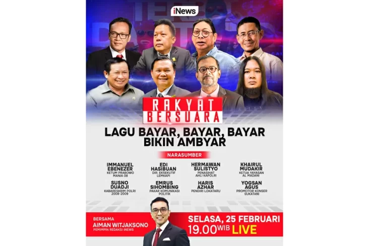 Waktu senja Ini adalah adalah Lagu Bayar, Bayar, Bayar Bikin Ambyar di dalam tempat Rakyat Bersuara sama-sama Aiman Witjaksono, Immanuel Ebenezer, Hermawan Sulistyo, juga Narasumber Lainnya, Live Hanya pada iNews