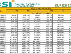 Daftar Tabel KUR BSI Syariah 2026: Pinjaman Rp100 Juta hingga Rp500 Juta, Cicilan 12–48 Bulan