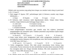 Soal PAS/SAS PKN Kelas 12 SMA Semester 2 2026 Lengkap Kunci Jawaban